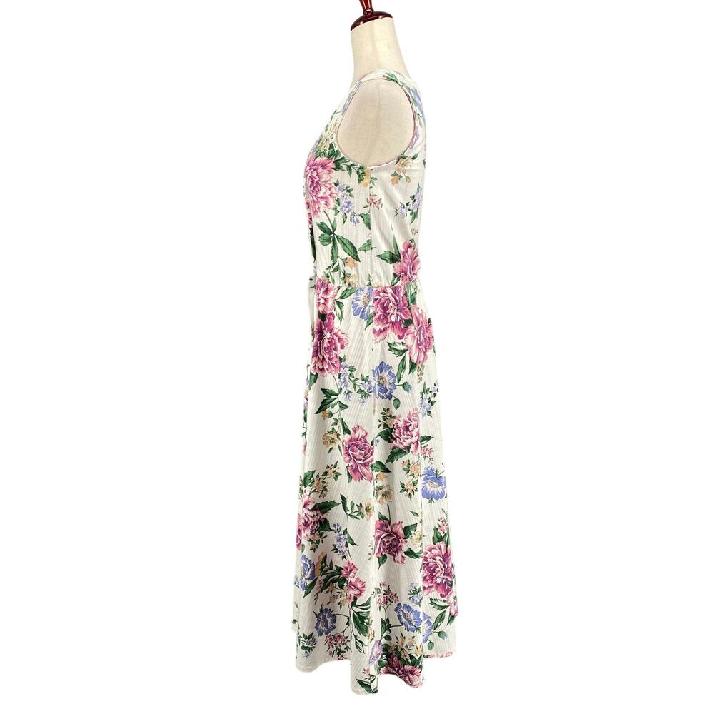 Vtg Bohemian Romantic Floral Coquette Button Down Midi Dress 8 White Pink - Picture 4 of 16